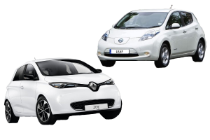 renault zoe bianca a confronto con la nissan leaf